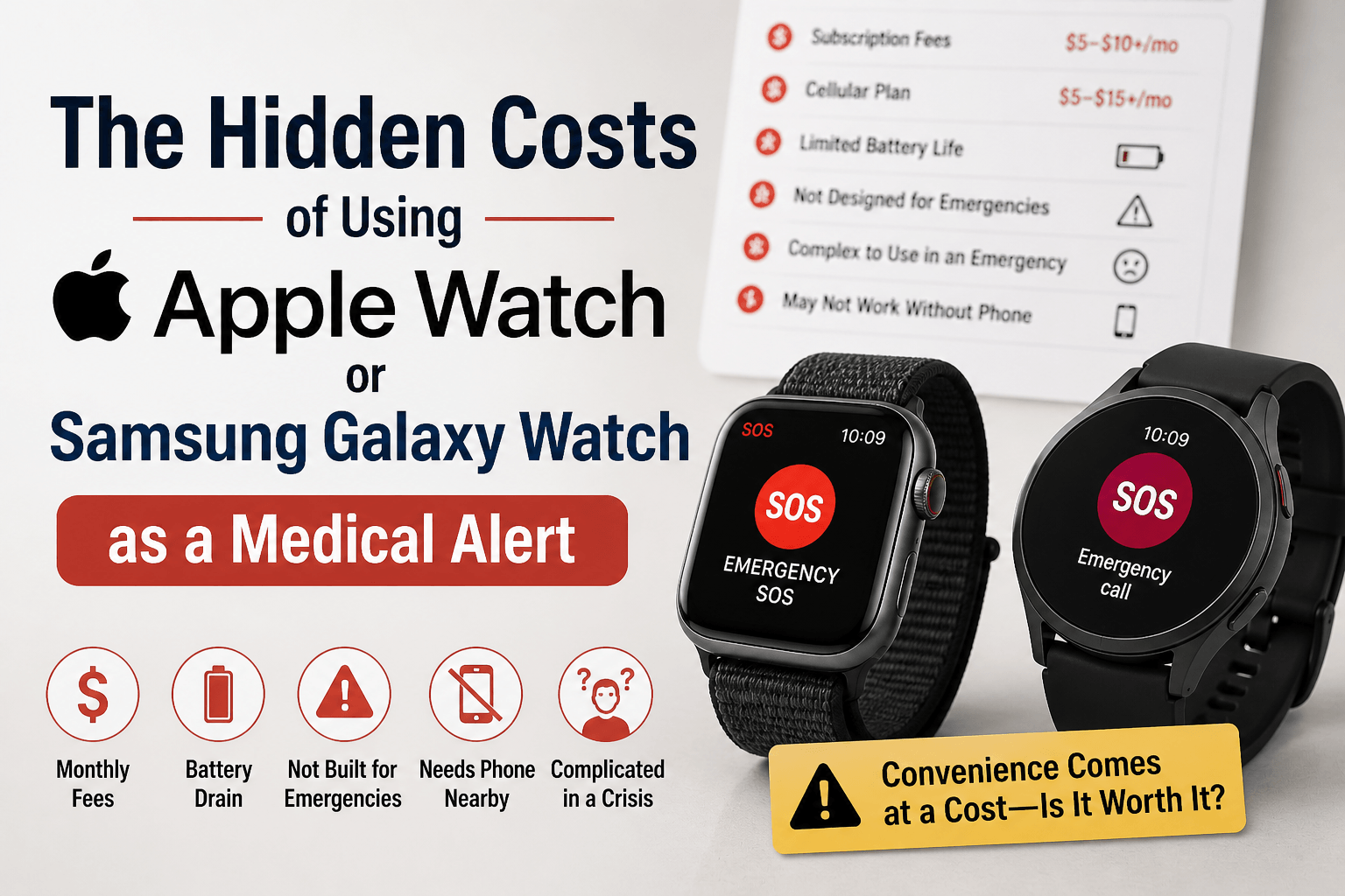 The Hidden Costs of Using Apple Watch or Samsung Galaxy Watch as a Medical Alert