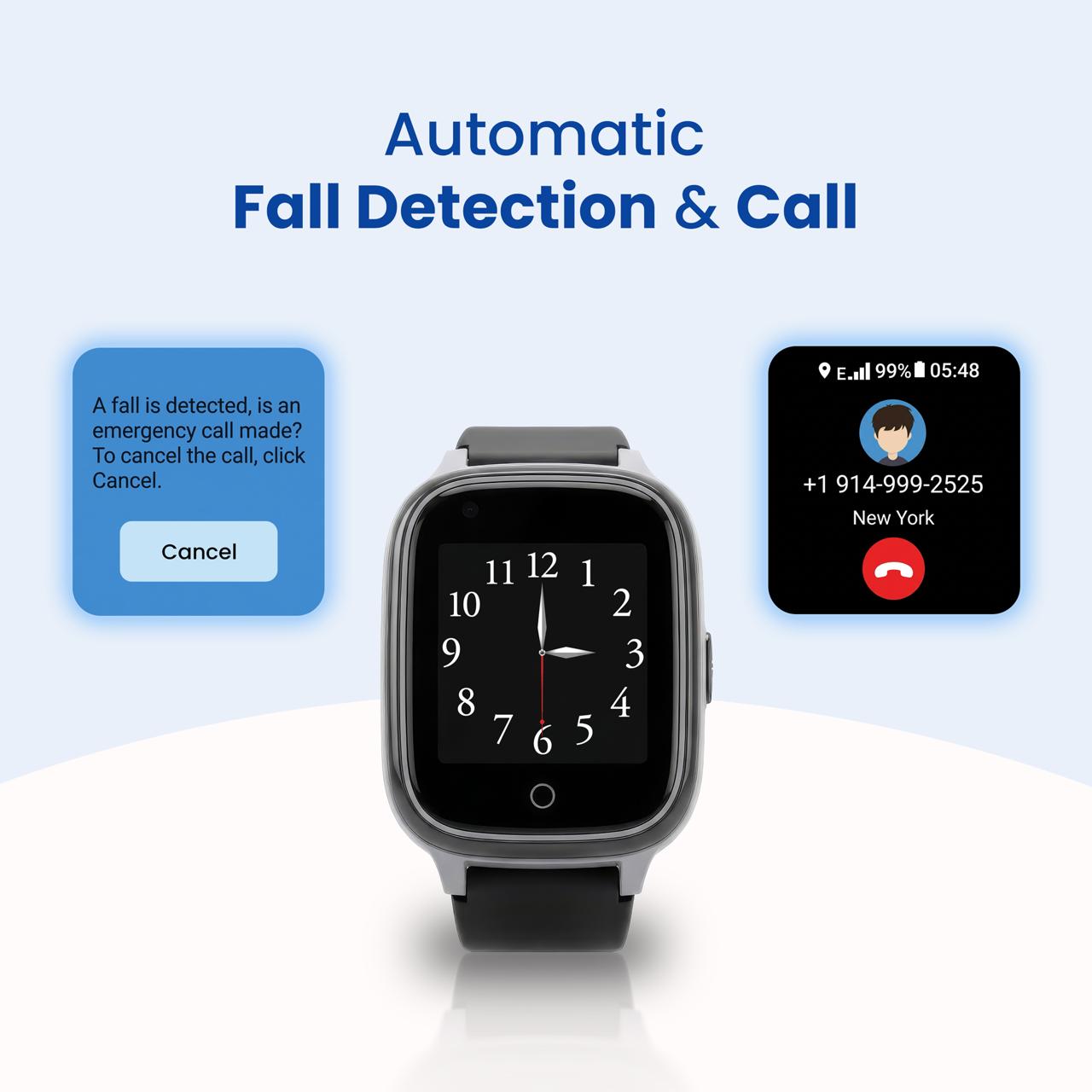 AI-Powered Fall Detection Watch for Elderly with Auto-Calls to Family, Live GPS & No Monthly Fee